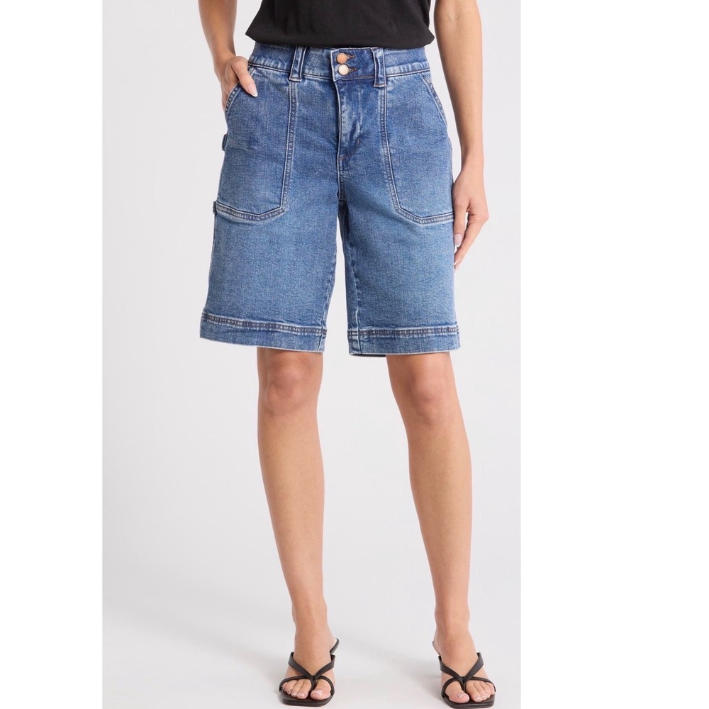 Democracy Ab Technology Skyrise Long Denim Shorts Blue Size 12 Porkchop new